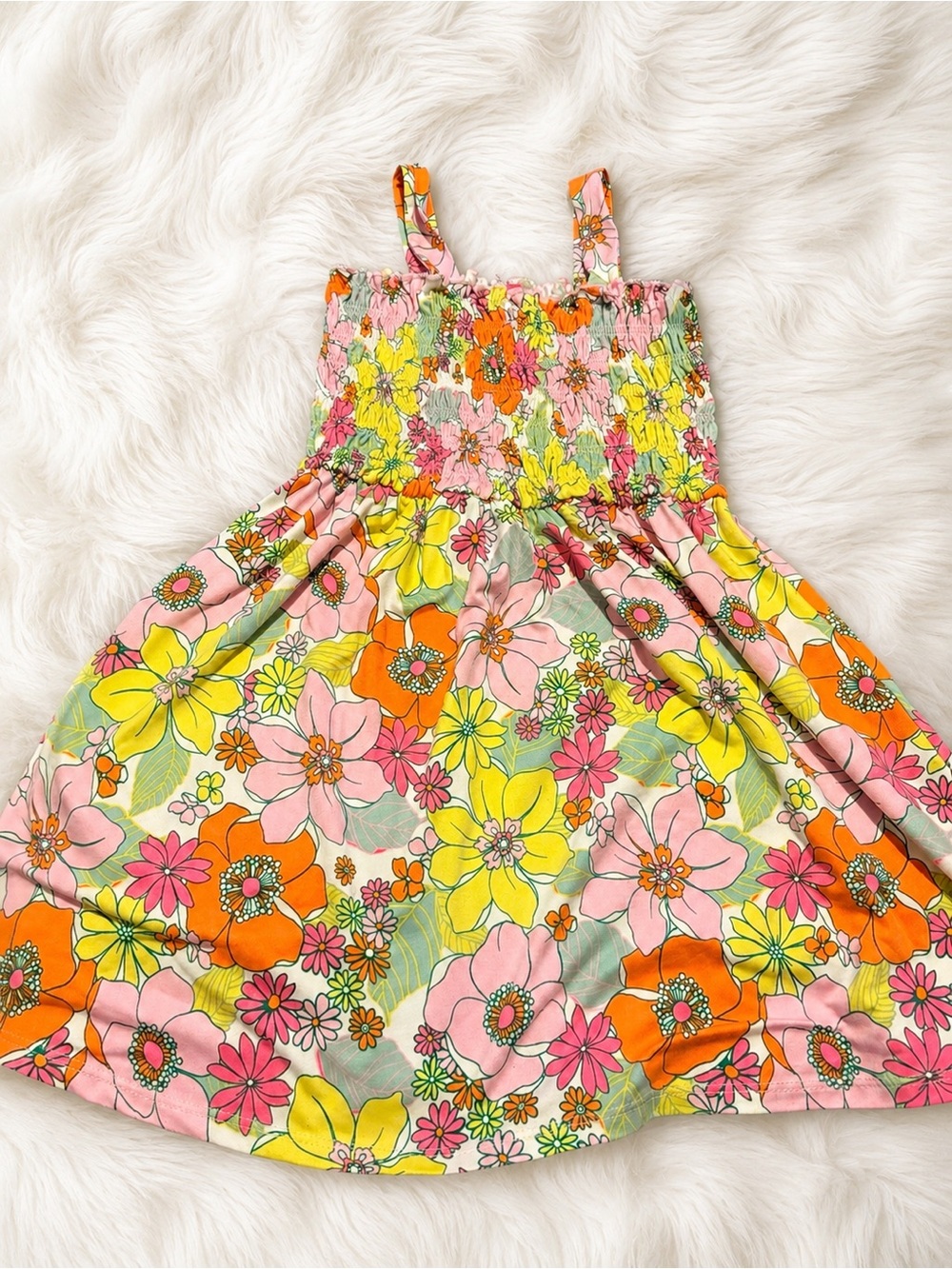 Zunie Girl Floral Smocked Sundress Girls Size S (6/6X) Pink Yellow Summer Dress